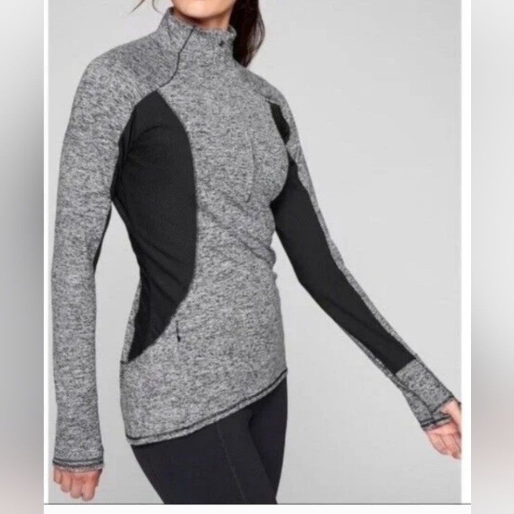 Athleta Running Wild Gray and Black Quarter-Zip Pullover Size Medium
